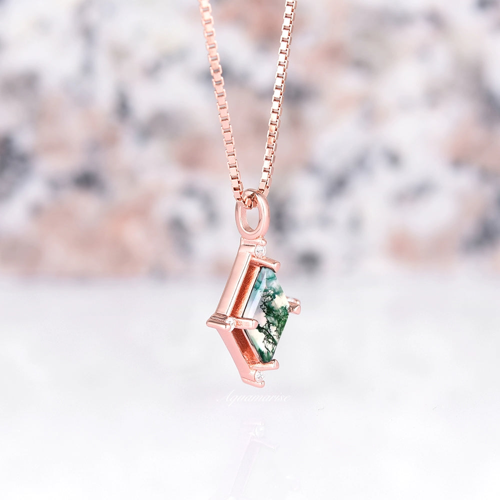 Unique Kite Green Moss Agate Necklace- 14K Rose Gold Vermeil