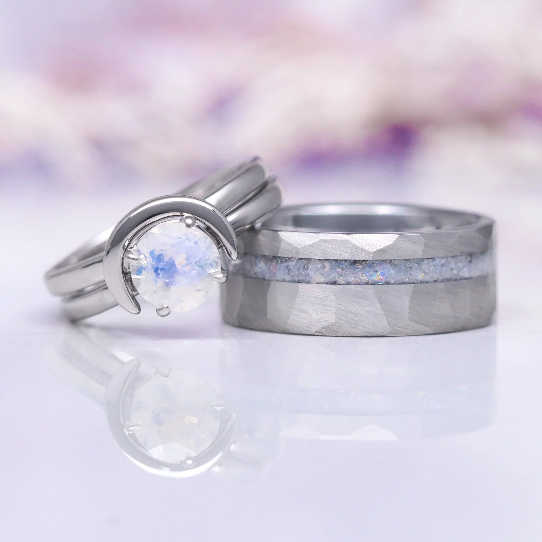 Crescent Engagement Ring Set - Sterling Silver