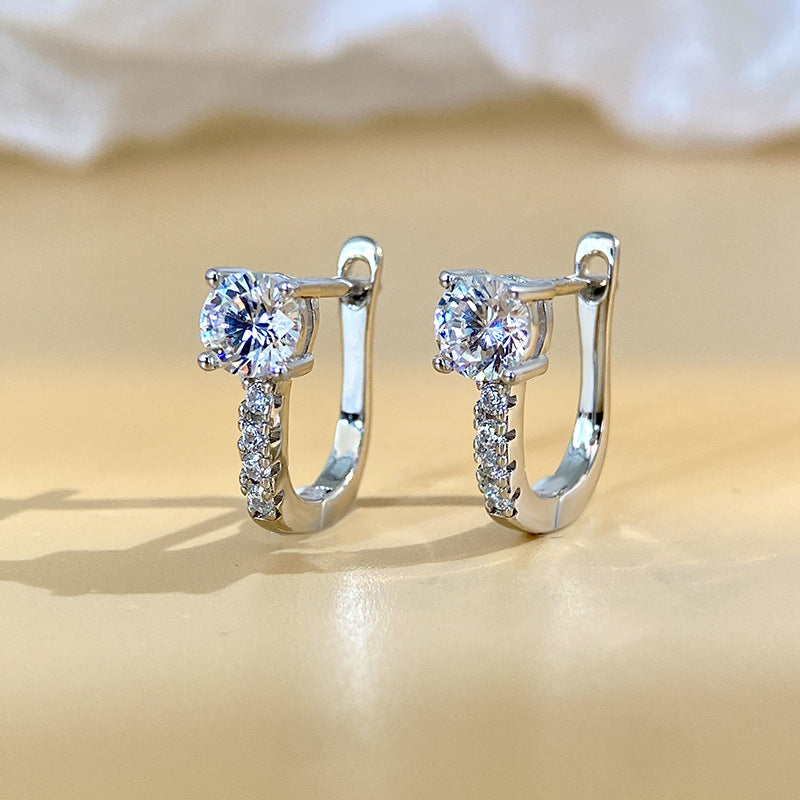 925 Sterling Silver U-Shape Sparkle Hoop Earrings