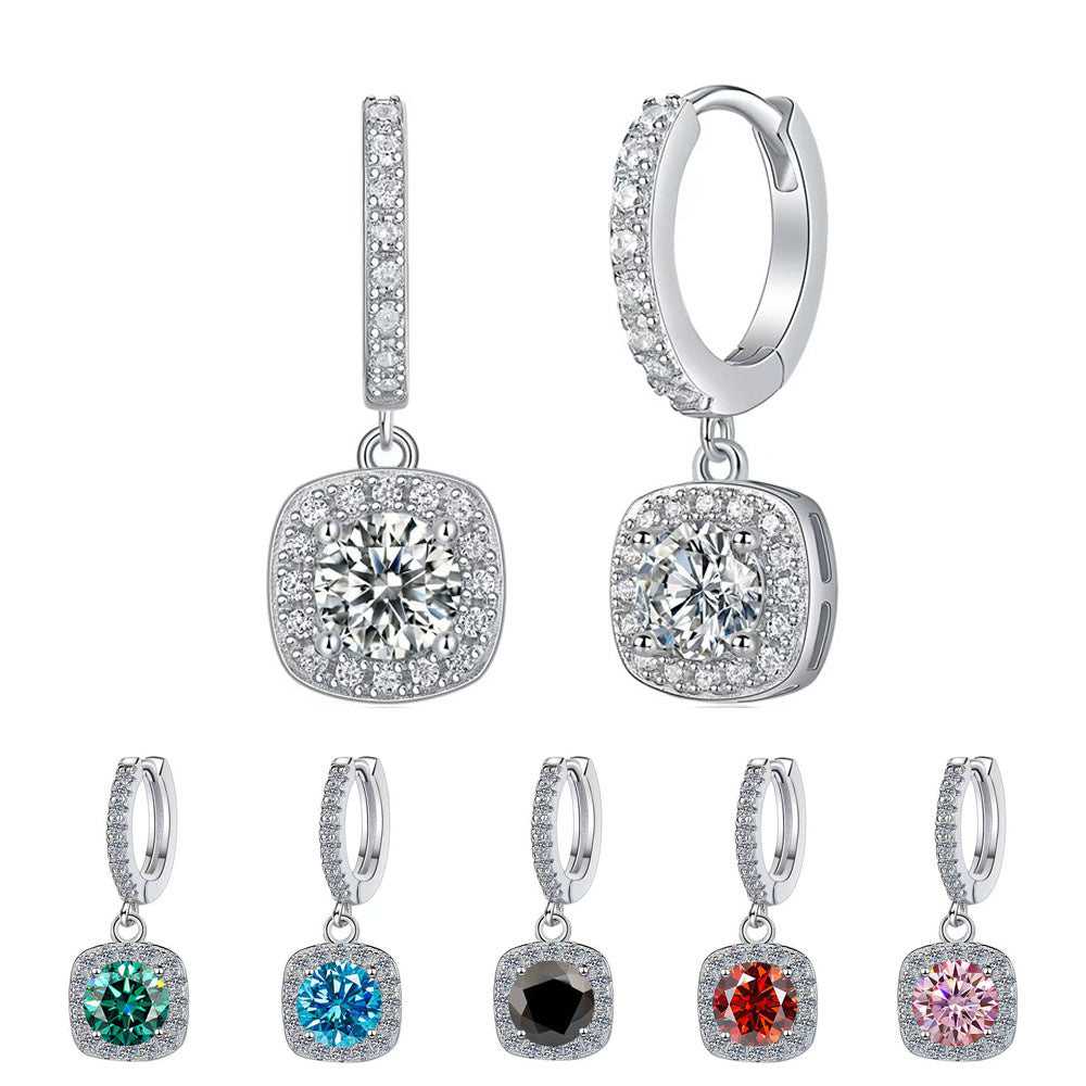 Square Halo Drop Earrings in Sterling Silver