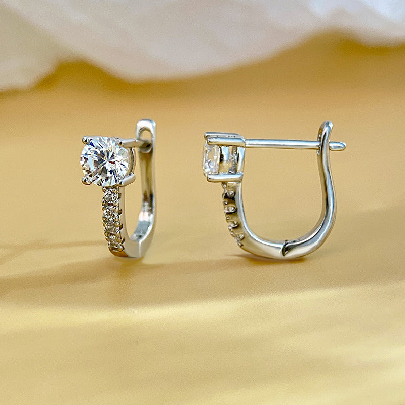 925 Sterling Silver U-Shape Sparkle Hoop Earrings