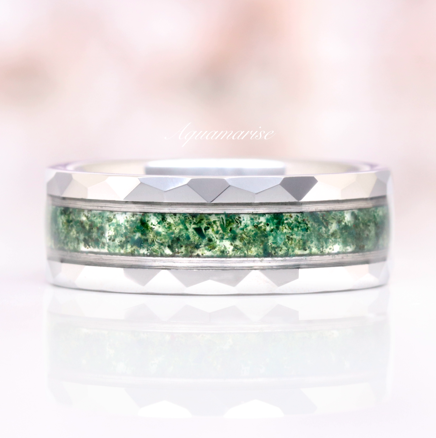 Moss Agate Wedding Band- 8MM Tungsten