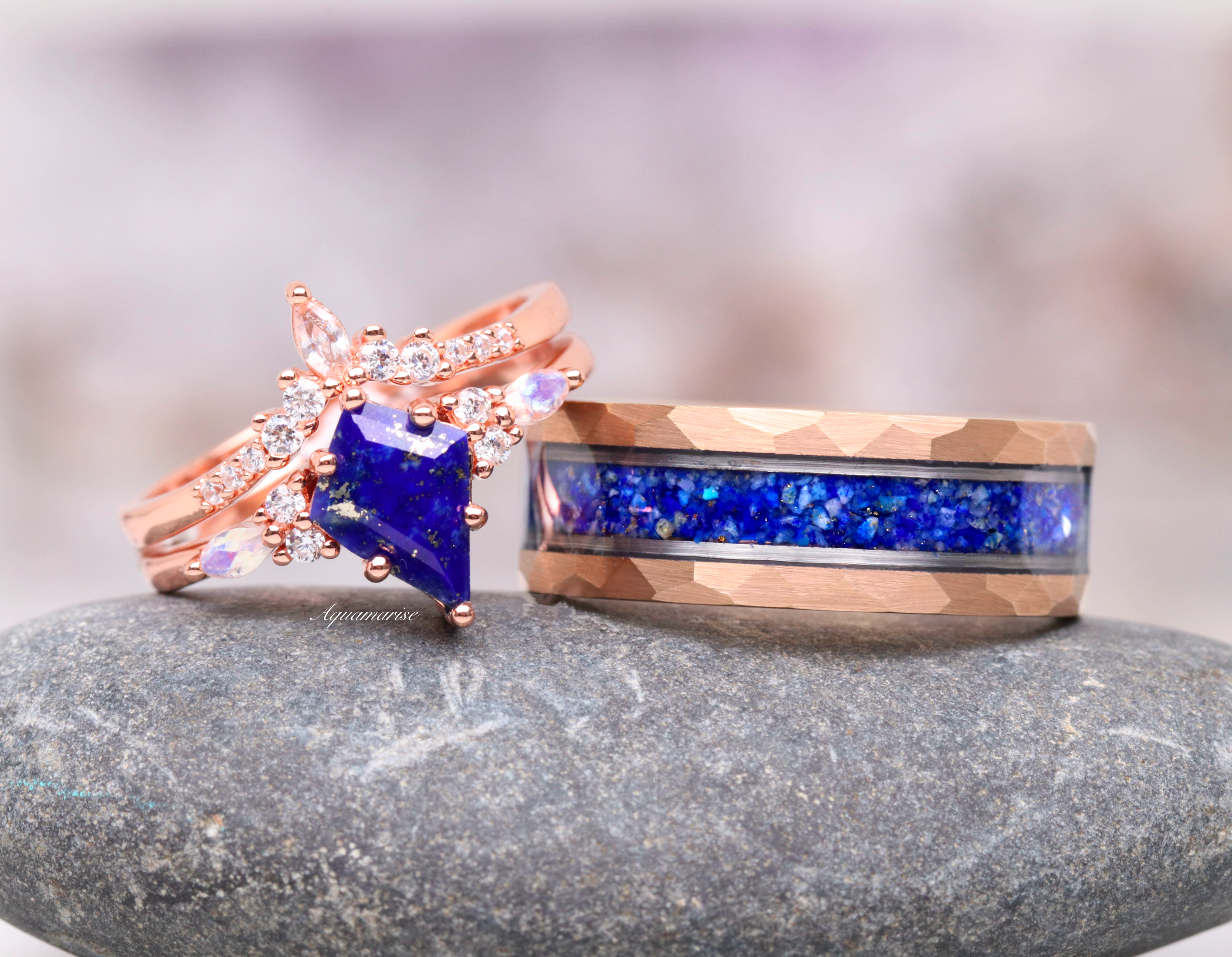 Lapis Lazuli Wedding Band- 8MM Rose Gold Tungsten