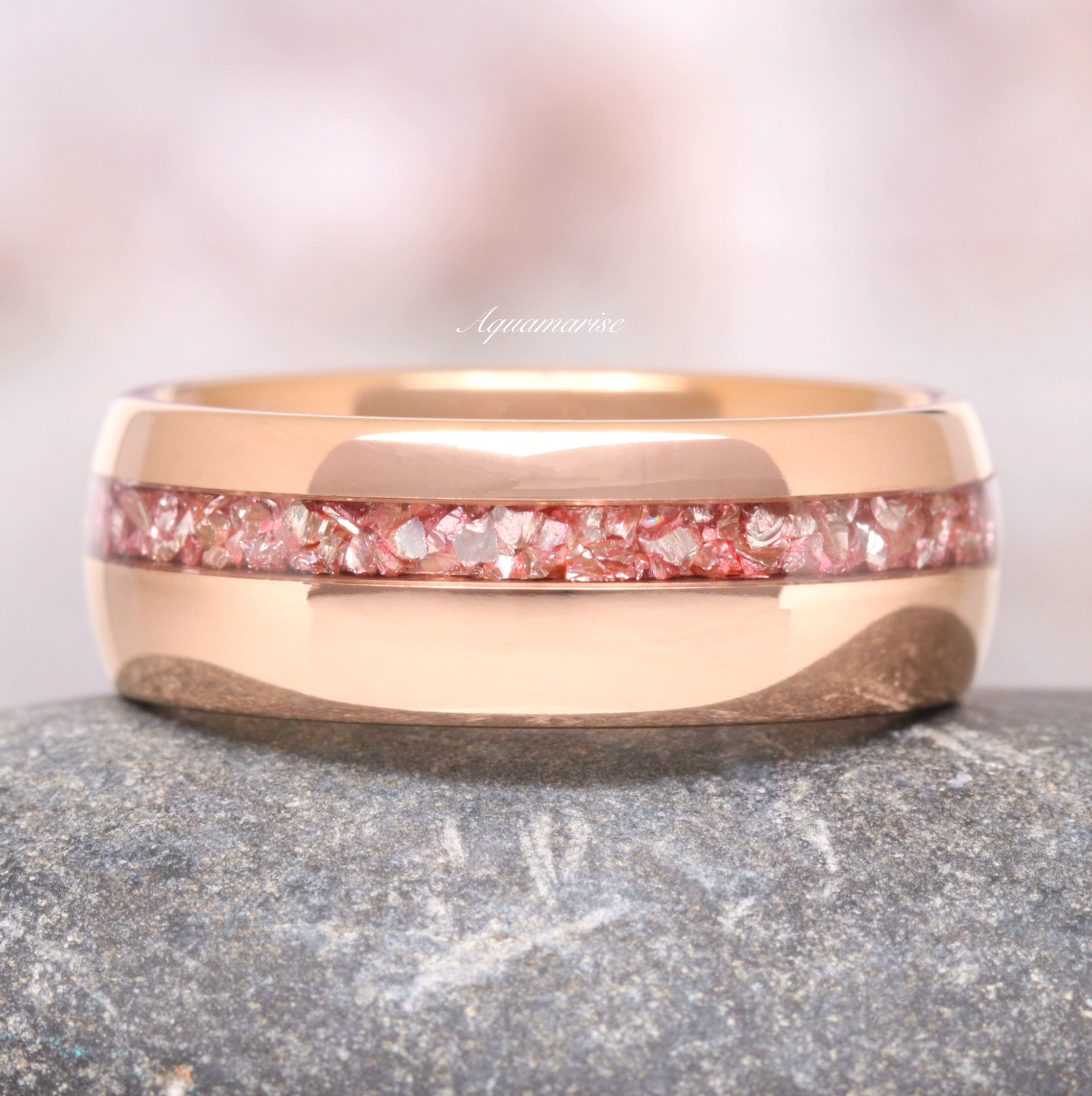 Morganite Wedding Band- 8MM Rose Gold Tungsten