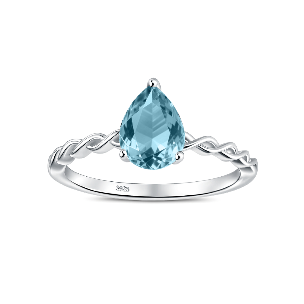 Teardrop Blue Topaz Ring - S925 Sterling Silver