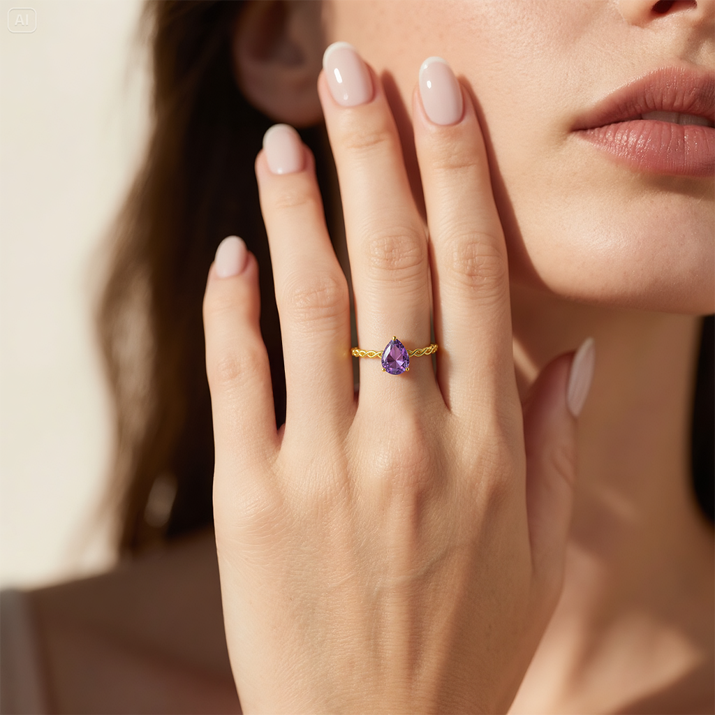Teardrop Amethyst Ring - S925 Sterling Silver Elegance