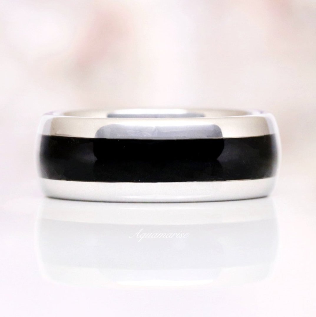 Black Onyx Wedding Band- 8MM Tungsten