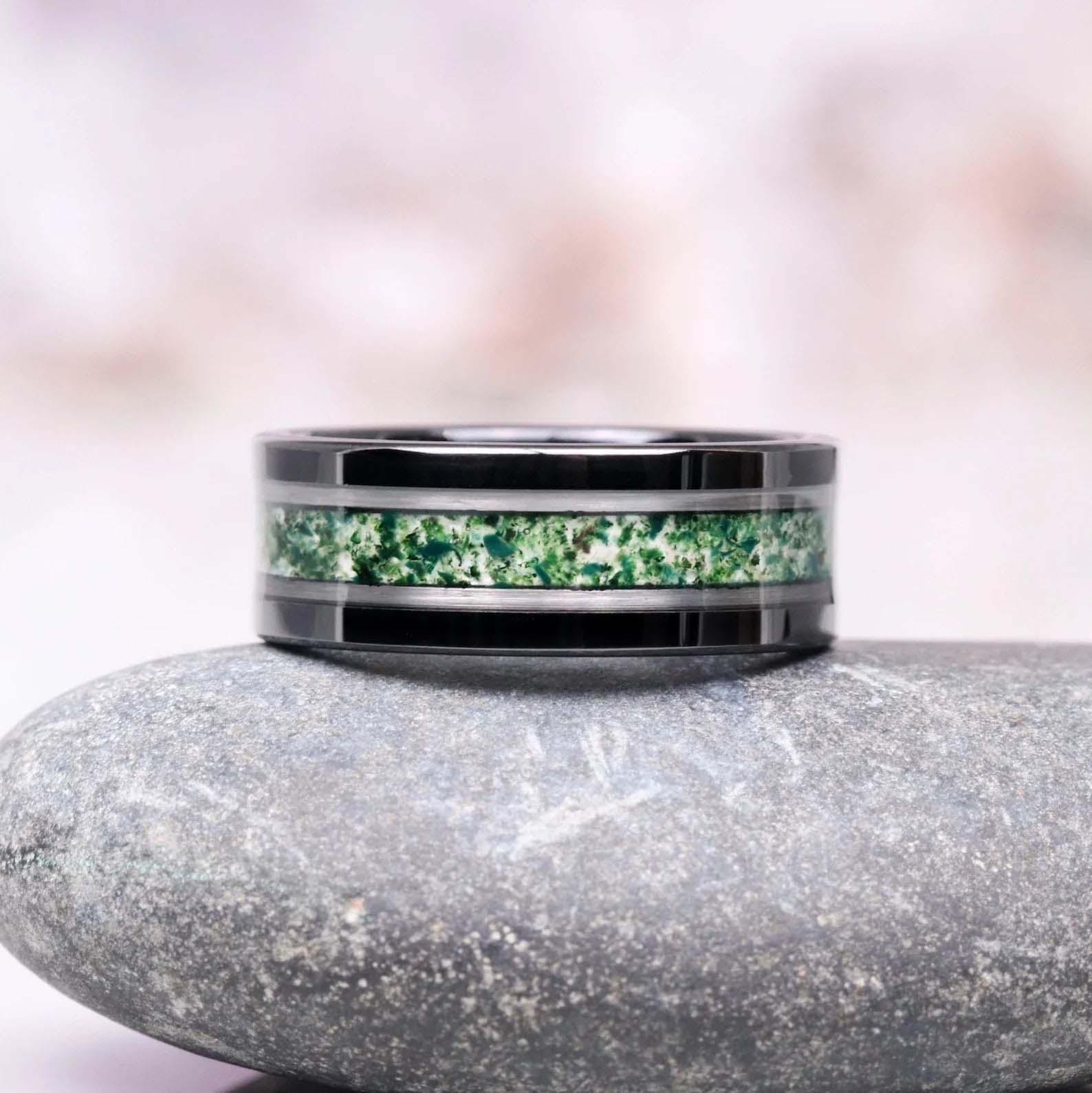 Skye Kite Green Moss Agate Couples Ring- His and Hers Wedding Band