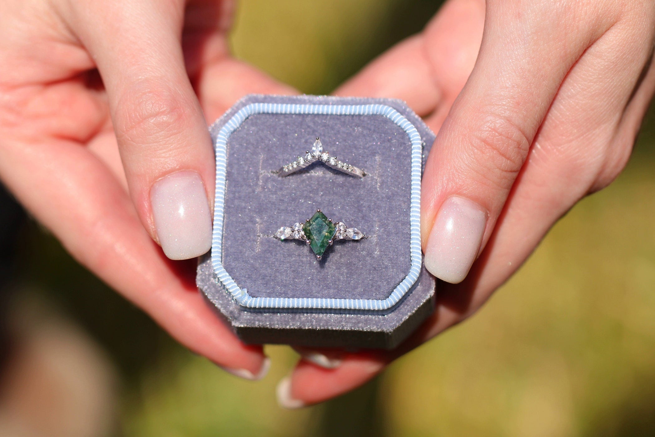 Skye Kite™  Green Moss Agate Engagement Ring Set- 14K White Gold