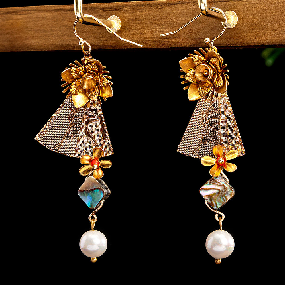 Handmade Fan & Pearl Bloom Earrings