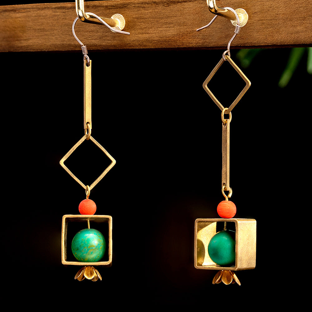 Handmade Retro Clash Red & Green Earrings